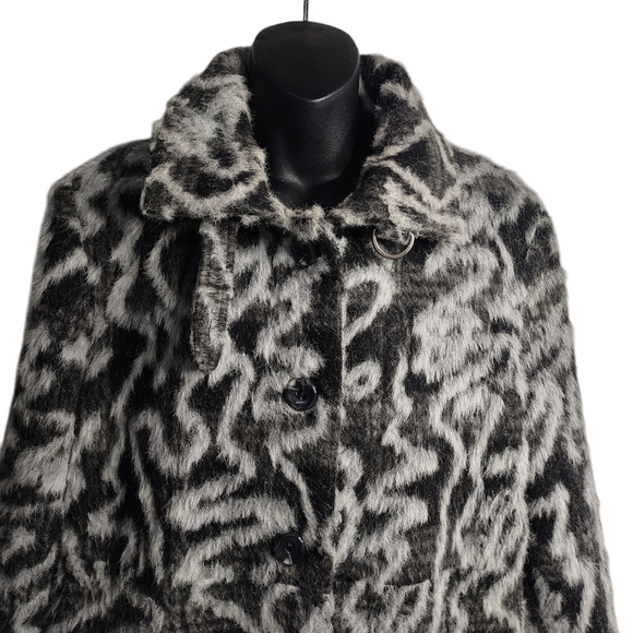 Chokolat Coat Women's Black Gray Wool Blend Faux Fur Coat Size L - Picture 3 of 9